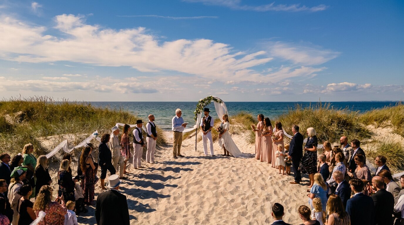 Strand med stora sällskap